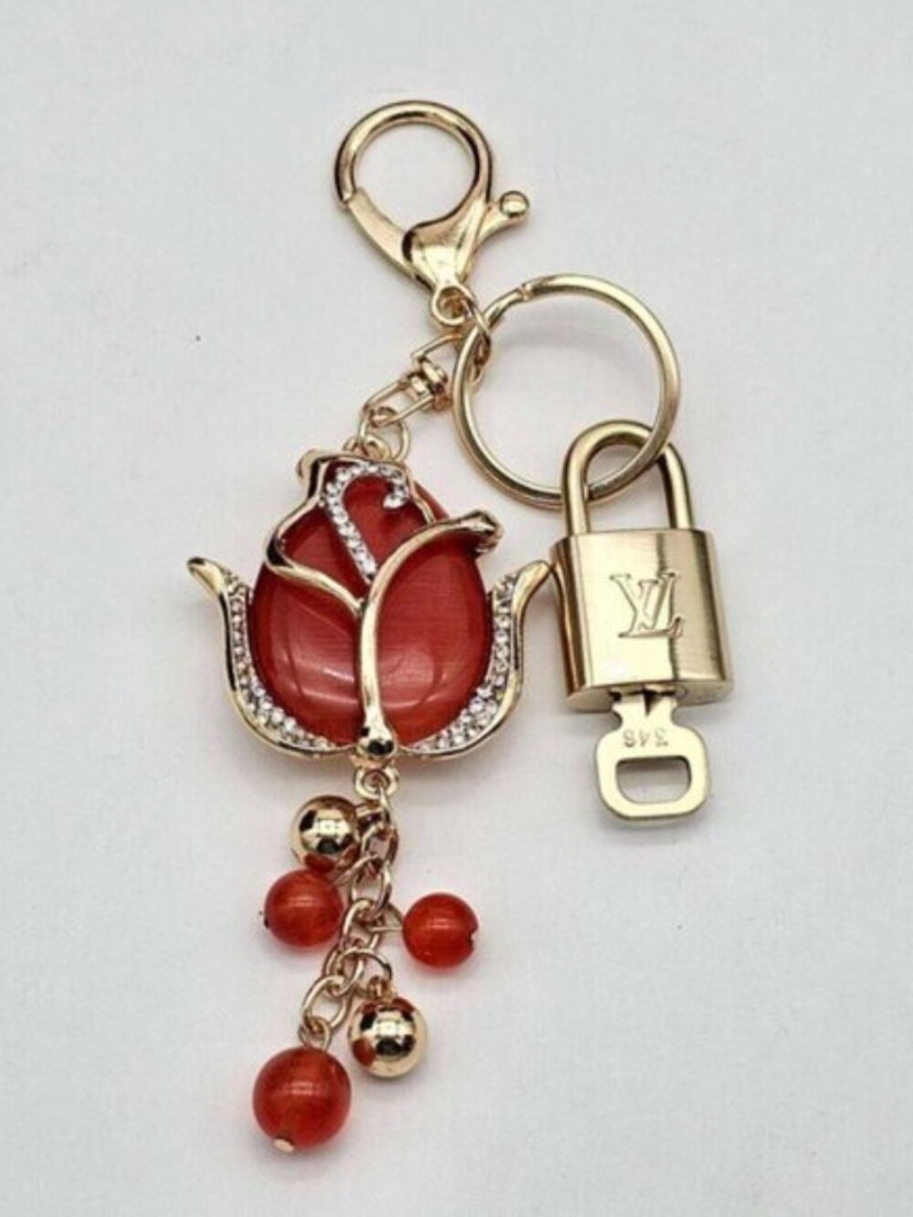 LV Gold Padlock 🔑 Authentic Louis Vuitton Charm + Unbranded Flower Keychain